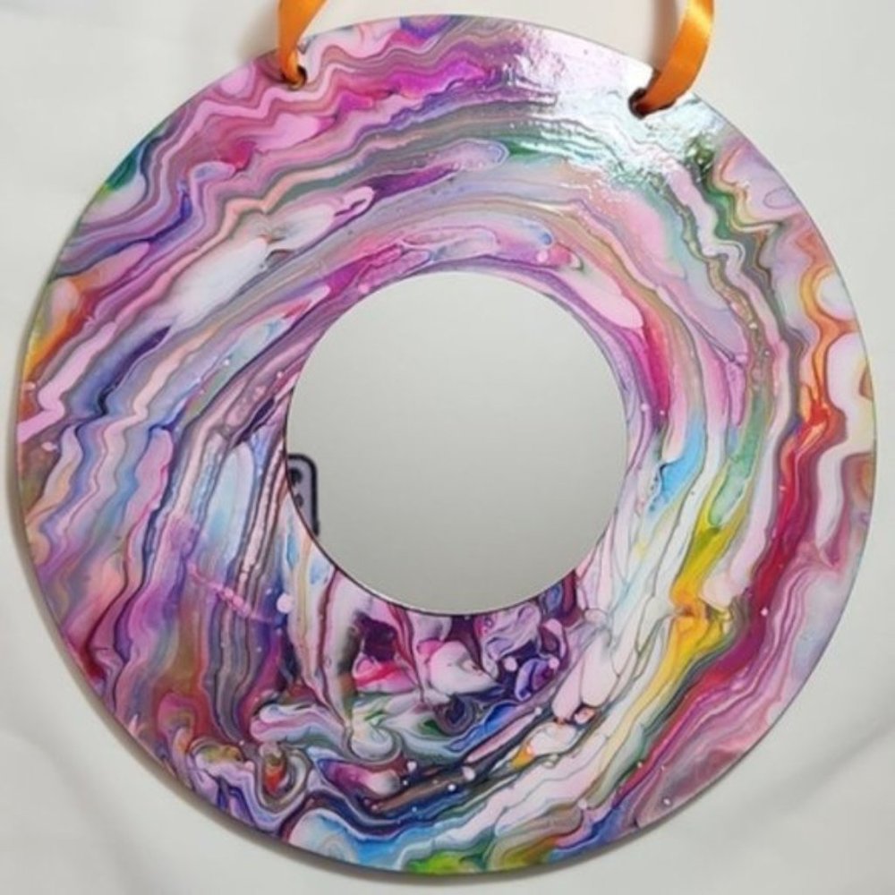 Hand Crafted Painted Decorative Mirror Vintage Edison Record Essential Wall Art